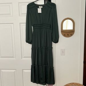 Henley Dark Green Satin Maxi Dress S